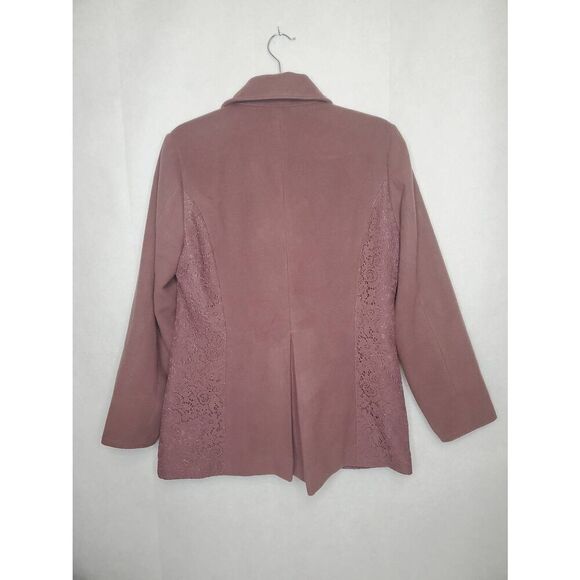 Simply Noelle Double Breasted Soft Cocoa Mauve Lace Embellished Peacoat - Picture 10 of 12